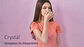  Presentation with bad breath - Presentation design consisting of teenager-girl-standing-over-pink background and a soft green colored foreground