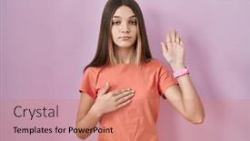  Presentation with chest - Slide set enhanced with teenager-girl-standing-over-pink background and a coral colored foreground