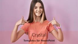  Presentation with pink - Slides with teenager-girl-standing-over-pink background and a coral colored foreground