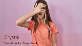  Presentation with eyes - Slide set consisting of teenager-girl-standing-over-pink background and a coral colored foreground