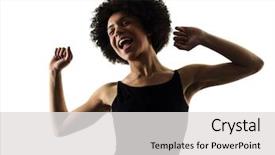  Presentation with race - Amazing slide deck having teenager girl woman happy dance backdrop and a light gray colored foreground