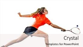  Presentation with african american teenager girl - Cool new slide set with teenager girl woman playing squash backdrop and a sky blue colored foreground