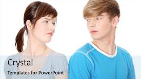  Presentation with looking up at trees from ground - PPT layouts having teenager health - two friend looking each other background and a light blue colored foreground