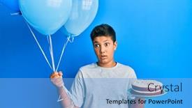  Presentation with birthday boy - Slide set consisting of teenager-hispanic-boy-celebrating-birthday background and a light blue colored foreground