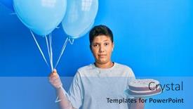  Presentation with birthday boy - Audience pleasing slide deck consisting of teenager-hispanic-boy-celebrating-birthday backdrop and a light blue colored foreground