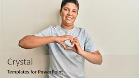  Presentation with hands heart - Slide deck with teenager-hispanic-boy-wearing-casual background and a mint green colored foreground