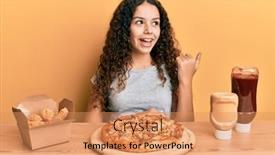  Presentation with fried chicken - Cool new presentation theme with teenager-hispanic-girl-eating-pizza backdrop and a coral colored foreground