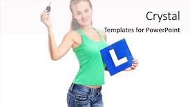  Presentation with car key - Audience pleasing PPT theme consisting of teenager holding a l plate and car key isolated on white background backdrop and a white colored foreground