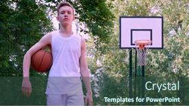  Presentation with basketball - Presentation design enhanced with teenager-holds-a-basketball background and a tawny brown colored foreground
