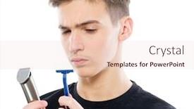  Presentation with shave - Audience pleasing PPT theme consisting of teenager-holds-a-razor backdrop and a lemonade colored foreground