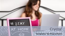  Presentation with computer - Colorful PPT layouts enhanced with teenager-in-her-bedroom-using backdrop and a light blue colored foreground