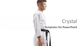  Presentation with kimono - Colorful presentation theme enhanced with teenager-in-karate-kimono-isolated backdrop and a white colored foreground