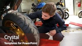  Presentation with professional training - Beautiful slides featuring motorcycle mechanic - teenager in professional training repairing backdrop and a tawny brown colored foreground