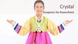  Presentation with korea - Presentation theme having teenager in traditional korean dress background and a lemonade colored foreground