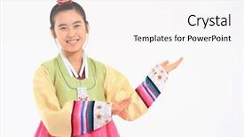  Presentation with hanbok the traditional korean dress - Audience pleasing presentation consisting of teenager in traditional korean dress backdrop and a white colored foreground