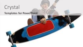  Presentation with blank whiteboard isolated on white - Audience pleasing slide deck consisting of teenager jumping with a longboard backdrop and a light gray colored foreground
