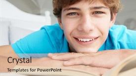  Presentation with literacy - Audience pleasing PPT layouts consisting of teenager literacy - teenage boy reading a book backdrop and a  colored foreground