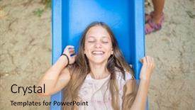  Presentation with coral reefs blue water beautiful sky - Theme having teenager lying on blue slide background and a coral colored foreground