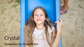  Presentation with coral reefs blue water beautiful sky - PPT theme featuring teenager lying on blue slide background and a coral colored foreground