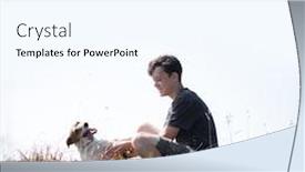  Presentation with friendship - Cool new presentation with teenager on autumn lawn with small white dog friendship and travel concept backdrop and a cool aqua colored foreground