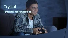  Presentation with late - Slide deck enhanced with teenager playing videogame at home background and a ocean colored foreground