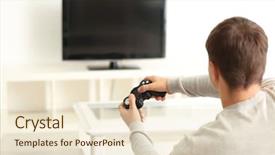  Presentation with home modiication - Audience pleasing PPT layouts consisting of teenager playing videogame at home backdrop and a lemonade colored foreground