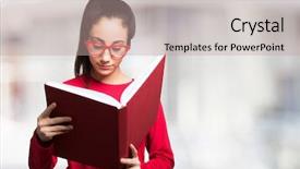  Presentation with copy space leadership - PPT layouts featuring teenager reading a book large background and a mint green colored foreground