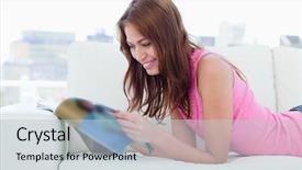  Presentation with review - Slide set enhanced with teenager reading review while lying background and a lemonade colored foreground