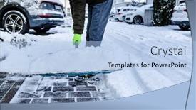  Presentation with snow day - Presentation design enhanced with teenager-shoveling-snow-outdoors background and a light blue colored foreground