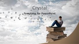  Presentation with reading - Slide deck with teenager sitting on pile of books and reading background and a light gray colored foreground