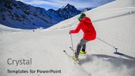  Presentation with sport blue - Slide deck having teenager skiing in italian alps in background blue sky and shiny sun and ortler in south tirol italy adventure winter extreme sport background and a light gray colored foreground