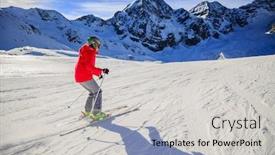  Presentation with sport blue - Colorful theme enhanced with teenager skiing in italian alps in background blue sky and shiny sun and ortler in south tirol italy adventure winter extreme sport backdrop and a light gray colored foreground