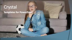  Presentation with football - Slides with teenager watching football match late background and a  colored foreground