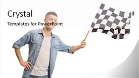  Presentation with checkered flag - Beautiful presentation theme featuring teenager waving a checkered race backdrop and a white colored foreground