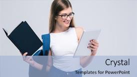  Presentation with backpack - Audience pleasing slides consisting of teenager with backpack and book backdrop and a  colored foreground