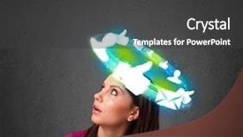  Presentation with godfather social evils - PPT theme enhanced with teenager with cloud social icons around her head background and a dark gray colored foreground