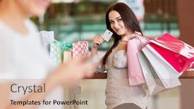  Presentation with mall - Theme consisting of teenager-with-credit-card background and a coral colored foreground