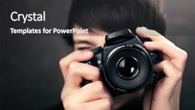  Presentation with camera - Beautiful PPT theme featuring teenager with digital compact camera backdrop and a dark gray colored foreground
