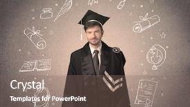  Presentation with hand drawn school - Slide deck consisting of teenager with hand drawn school background and a violet colored foreground