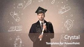  Presentation with hand drawn school - Slide set with teenager with hand drawn school background and a  colored foreground