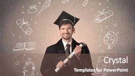  Presentation with hand drawn school - Colorful slide deck enhanced with teenager with hand drawn school backdrop and a violet colored foreground