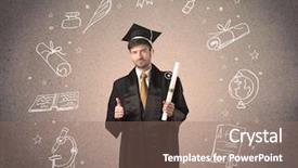  Presentation with hand drawn school - Audience pleasing PPT theme consisting of teenager with hand drawn school backdrop and a  colored foreground