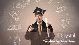  Presentation with hand drawn school - Cool new theme with teenager with hand drawn school backdrop and a  colored foreground