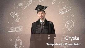  Presentation with hand drawn school - Beautiful presentation design featuring teenager with hand drawn school backdrop and a  colored foreground