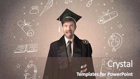  Presentation with hand drawn school - Cool new PPT layouts with teenager with hand drawn school backdrop and a  colored foreground