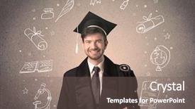  Presentation with hand drawn school - Beautiful PPT theme featuring teenager with hand drawn school backdrop and a  colored foreground