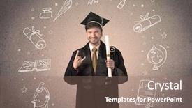  Presentation with hand drawn school - Beautiful PPT theme featuring teenager with hand drawn school backdrop and a  colored foreground