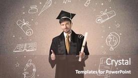  Presentation with hand drawn school - Slide deck with teenager with hand drawn school background and a  colored foreground