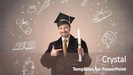  Presentation with hand drawn school - Beautiful presentation design featuring teenager with hand drawn school backdrop and a violet colored foreground