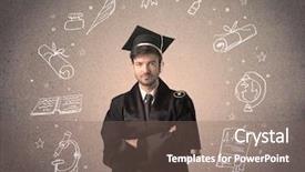  Presentation with hand drawn school - Presentation theme featuring teenager with hand drawn school background and a  colored foreground